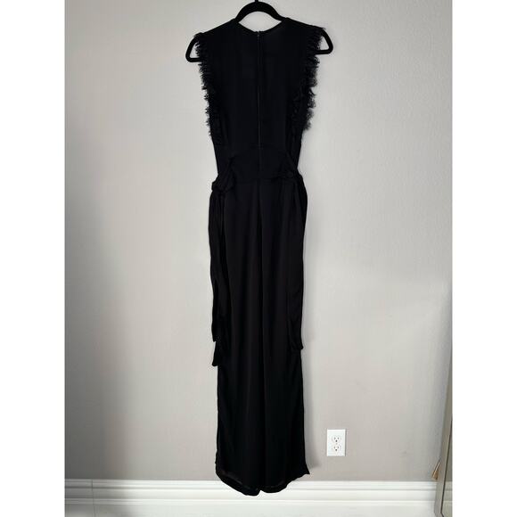 FREE PEOPLE CEM Black Sleeveless Lace Trim Deep V Cinch Waist Wide Leg Jumpsuit - Picture 8 of 14